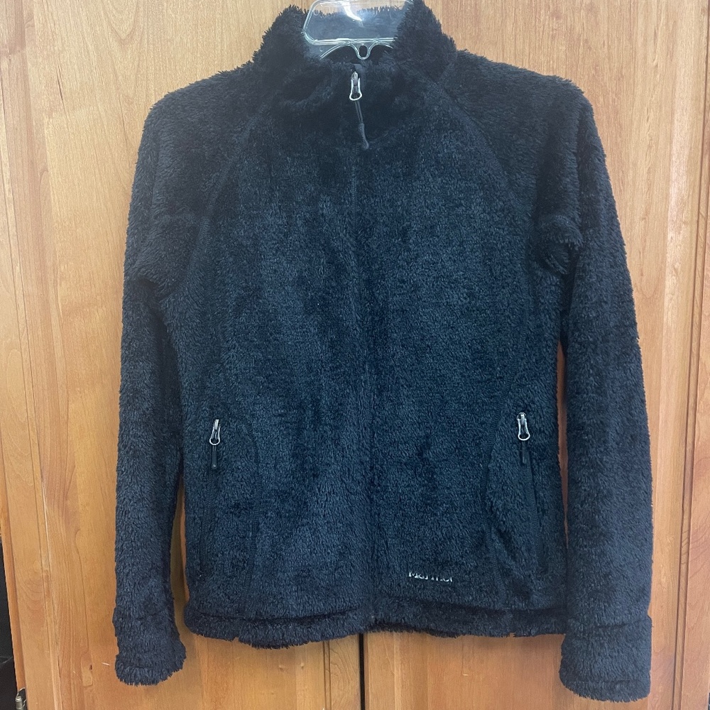 Marmot Polartec Women’s Black Monkey Fleece Jacket Coat Size Small Plush Fuzzy